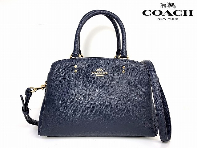 美品★送料無料★ コーチ COACH ラグジュアリー クロスグレーン レザー 2Way ショルダーバッグ ハンドバッグ ネイビー