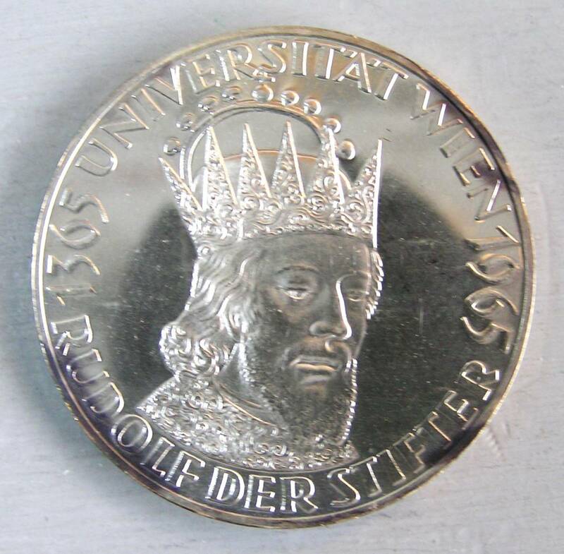 オーストリア　 (Y114）　50シリング　プルーフ　記念銀貨　1965年銘　ウイーン大学600周年