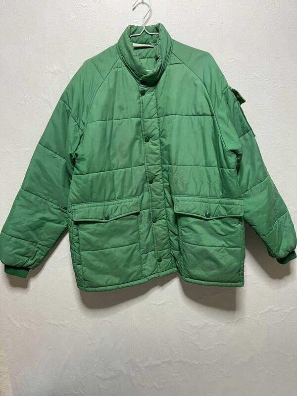 1円スタート 大きいサイズ XL グリーン 中綿ジャンパー グリーン ジャケット アウター メンズ 男性用 汚れ　防寒古着 ヴィンテージ
