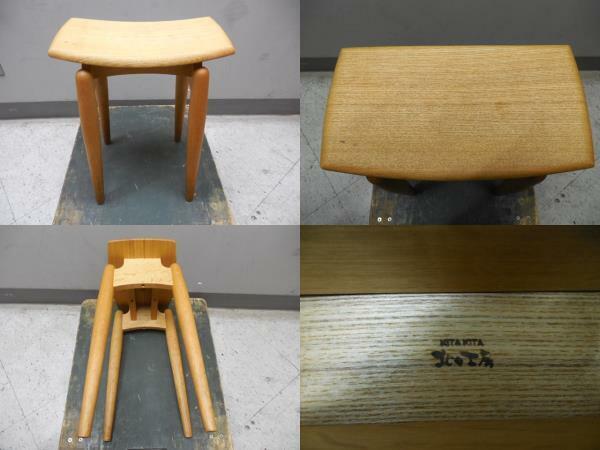 北北工房・KITA KITA・飛騨家具 ・木製スツール椅子・ホワイトオーク・楢材 / ビンテージ　　 サイズ　W34.5×D25.5×H47㎝