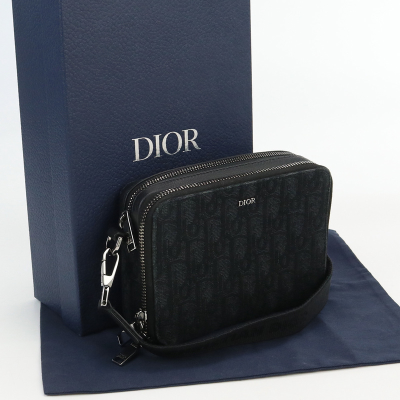 中古良品ディオールChristian Dior ディオール オブリーク ショルダーポーチ ジャガード 20BBC119YSE ブラック系 ランク：A us-2