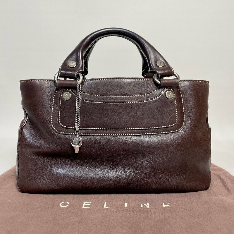 2401-137-4｜CELINE セリーヌ ブギーバッグ ハンドバッグ レザー ダークブラウン トリオンフロゴ金具 保存袋・ホイッスル付き