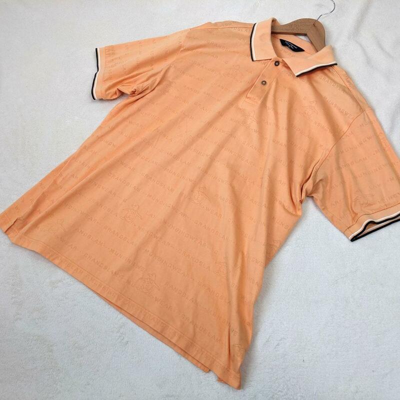 【マンシングウェア】半袖　ゴルフシャツ　ゴルフウェア　オレンジ　3L　総柄　ポロシャツ　大きいサイズ　テニス　スポーツ　メンズ