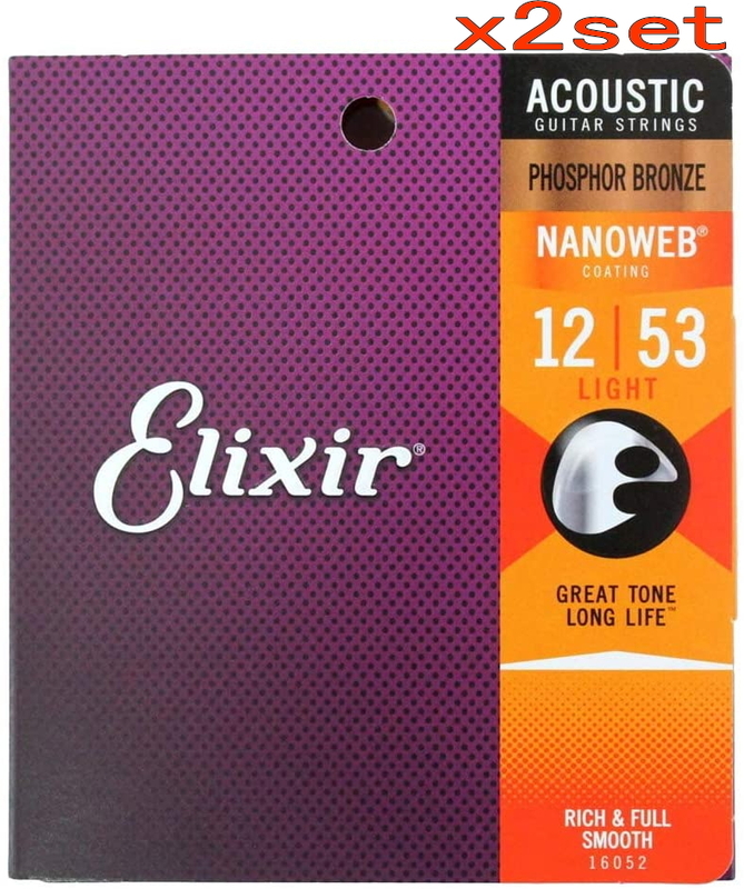 2セット Elixir エリクサー アコースティックギター弦 NANOWEB フォスファーブロンズ Light .012-.053 #16052