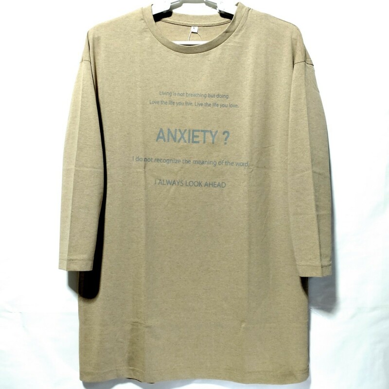 特価/未使用【サイズ=L】英字プリント/レディス/長袖/Tシャツ/チュニック丈/胸囲=86~94cm/beige②