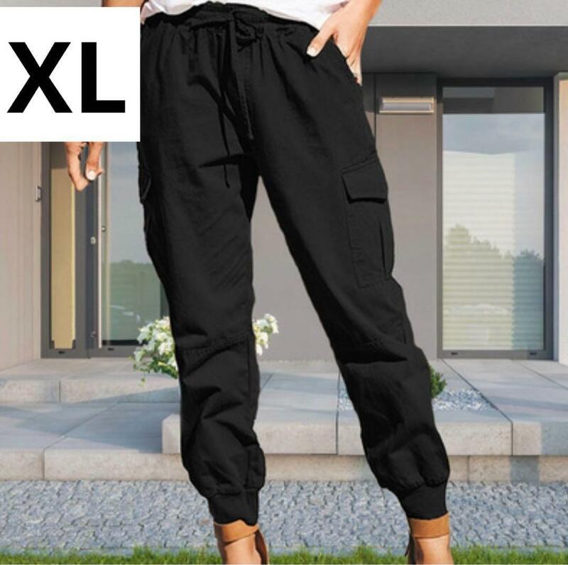 XL ブラックカーゴパンツ ジョガーパンツ脚長 スタイルアップ 体型カバー韓国