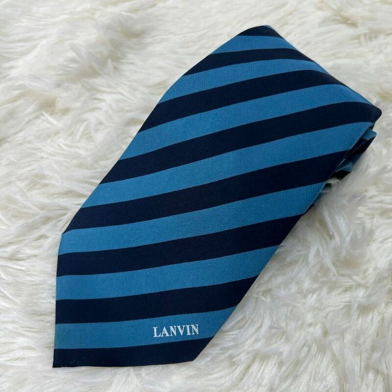 即決★LANVIN★未使用 ネクタイ ランバン ストライプ ブルー系