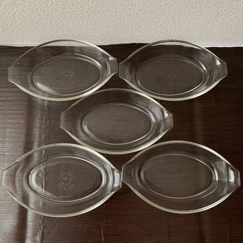 KY28】PYREX グラタン皿 ガラス TRADE MARK 5枚セット　まとめ　イワキガラス　パイレックス