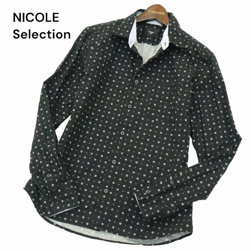 NICOLE Selection ニコル セレクション 通年 総柄★ 長袖 スリム シャツ Sz.48　メンズ 黒　A4T00914_1#C