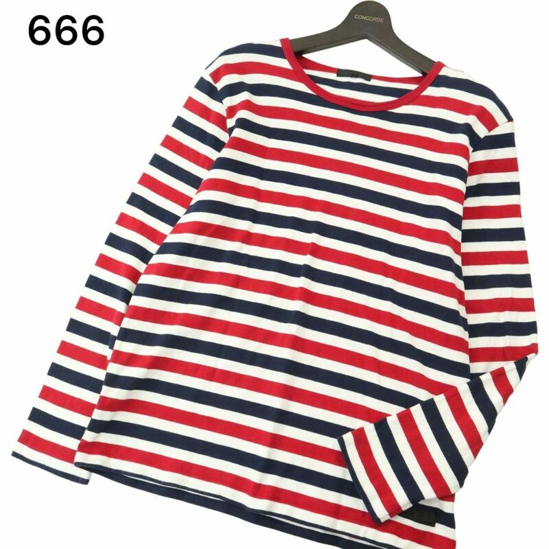 666 トリプルシックス 通年 ボーダー★ 長袖 カットソー ロンTシャツ Sz.XL　メンズ 大きいサイズ パンク　A4T01712_2#C