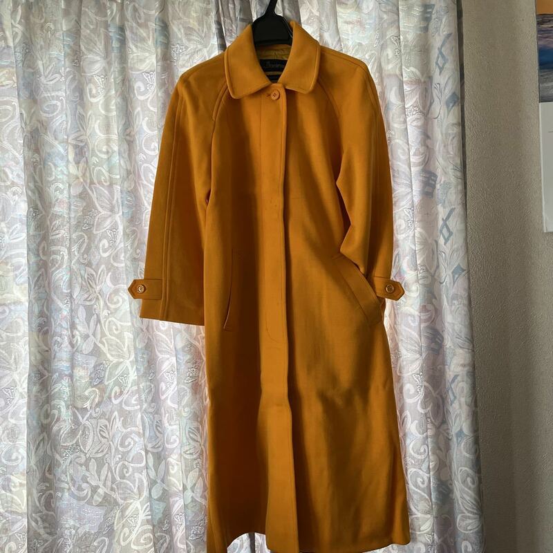 ステンカラーコート コート ウール ロングコート オレンジ　ラグラン袖