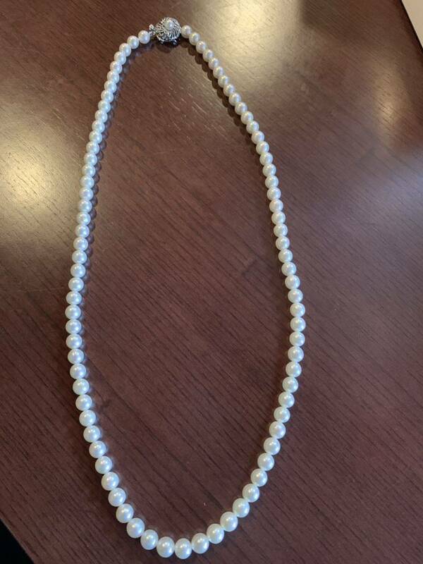 アコヤ真珠 ネックレス 約7mm ロングパールネックレス SILVER 刻印 60センチ　49グラム