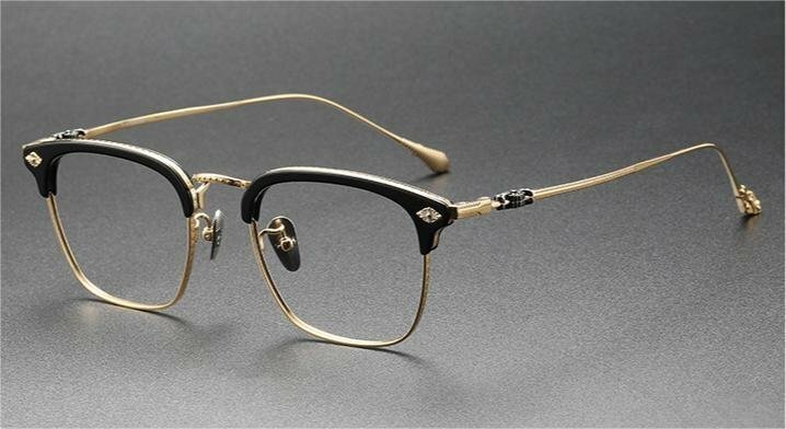 高級メガネ★フルリムメガネ 金属 チタン レンズ交換可能 度数なし 伊達メガネ