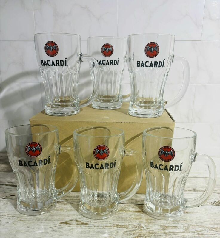 OR3】 バカルディ ジョッキ ビールジョッキ グラス BACARDI BACARDi ロゴ入り コップ 6個セット