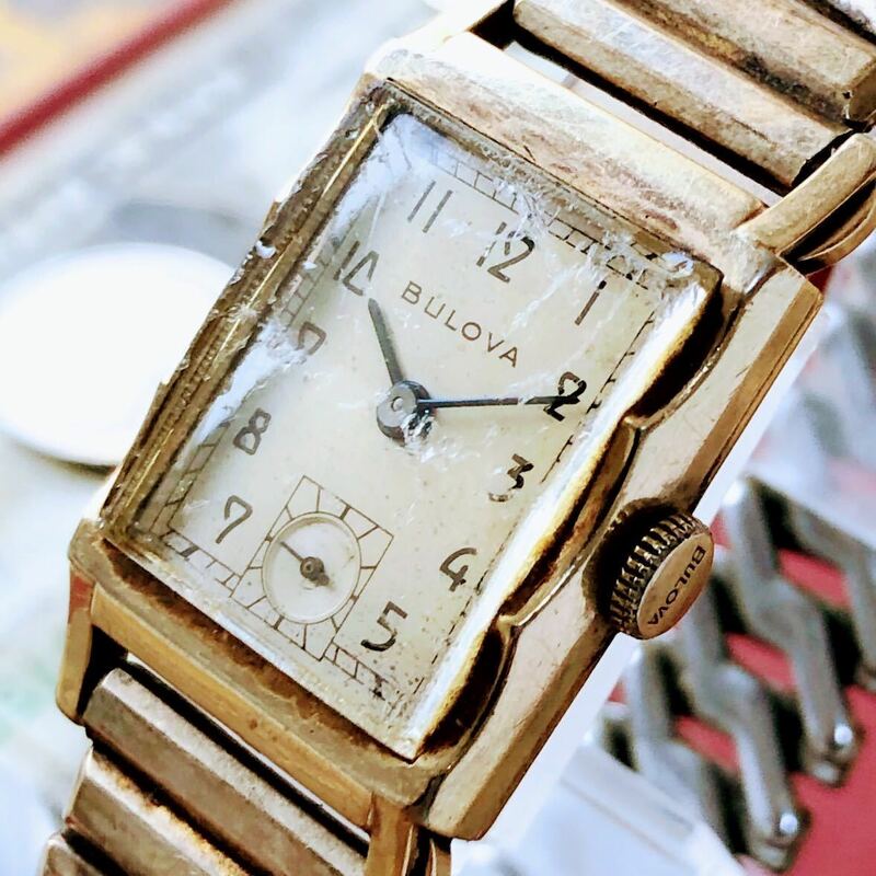 #2951【渋くてお洒落】メンズ 腕時計 ブローバ 動作品 21石 アンティーク ヴィンテージ 1948年 手巻き 機械式 Bulova 金張り ゴールドF