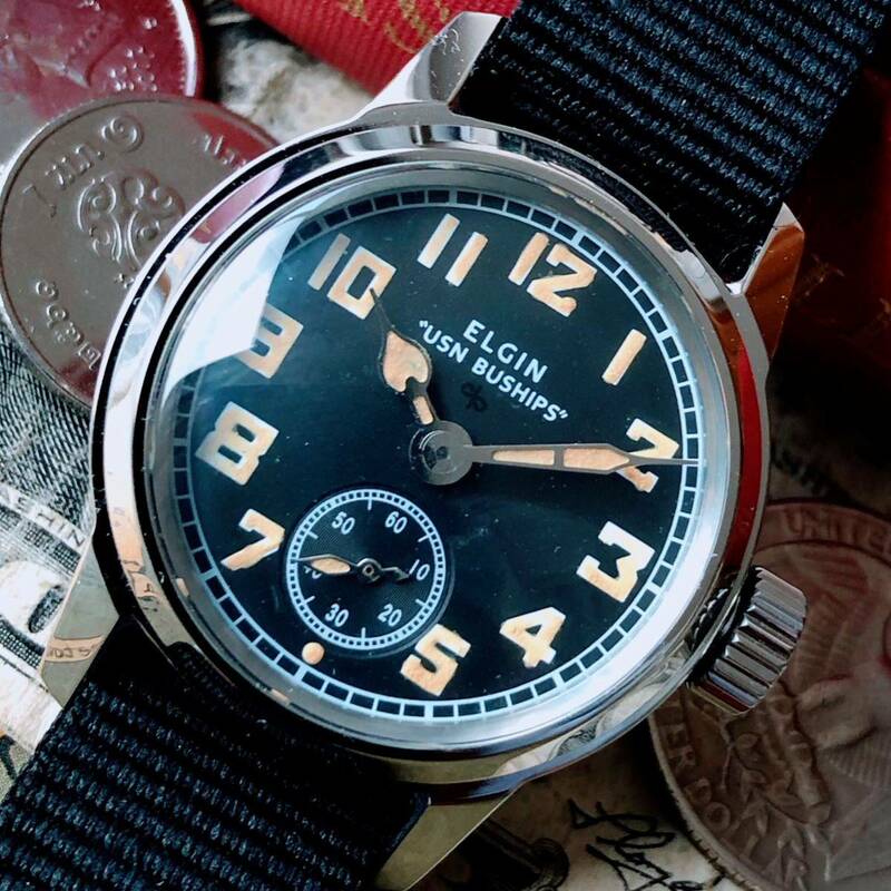 #2946【人気のミリタリー】メンズ 腕時計 エルジン WW2 機械式 手巻 動作品 美品 ラウンド型 ELGIN スモールセコンド 軍用 第二次世界大戦