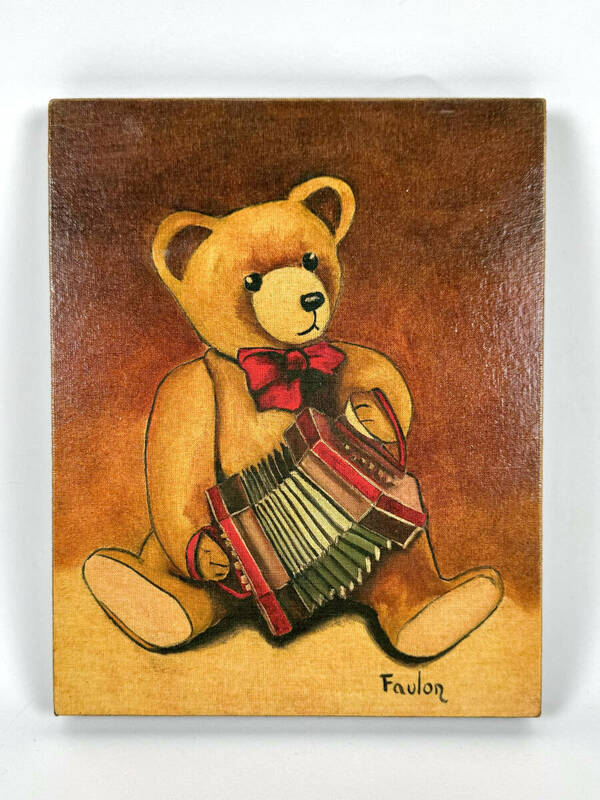 フランス製★ヴィンテージ アートフレーム Teddy Bear テディベア アコーディオン 絵画 静物画 風景画 アートパネル 壁掛け インテリア