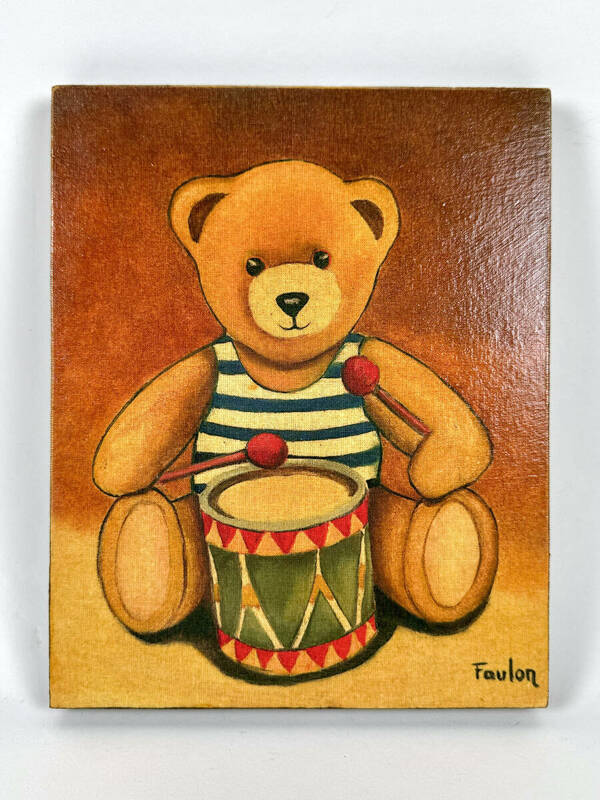 フランス製★ヴィンテージ アートフレーム Teddy Bear テディベア 太鼓をたたく 絵画 静物画 風景画 アートパネル 壁掛け インテリア