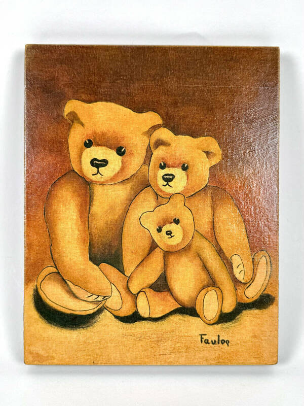 フランス製★ヴィンテージ アートフレーム Teddy Bear 可愛い3頭 テディベアの家族 絵画 静物画 風景画 アートパネル 壁掛け インテリア