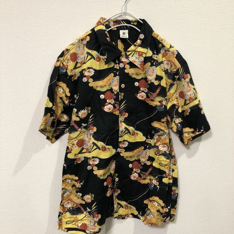 倉 ETERNAL エターナル 半袖シャツ アロハシャツ 和柄 ブラック Mサイズ 総柄 日本製 コットン