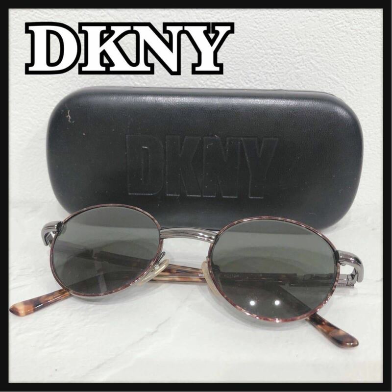 ☆DKNY☆ DONNAKARAN ダナキャラン サングラス べっ甲 ブラウン グリーンレンズ カラーレンズ メタル 収納ケース メンズ 男性 送料無料