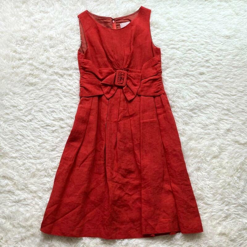 shibilla シビラ リネンワンピース リボン ベルテッド 赤 ドレス