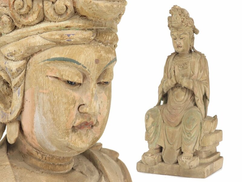 【蔵】仏教美術 木彫観音菩薩坐像 高さ約77㌢ 木雕觀音菩薩像 木造観音菩薩坐像 仏像 佛像 S826