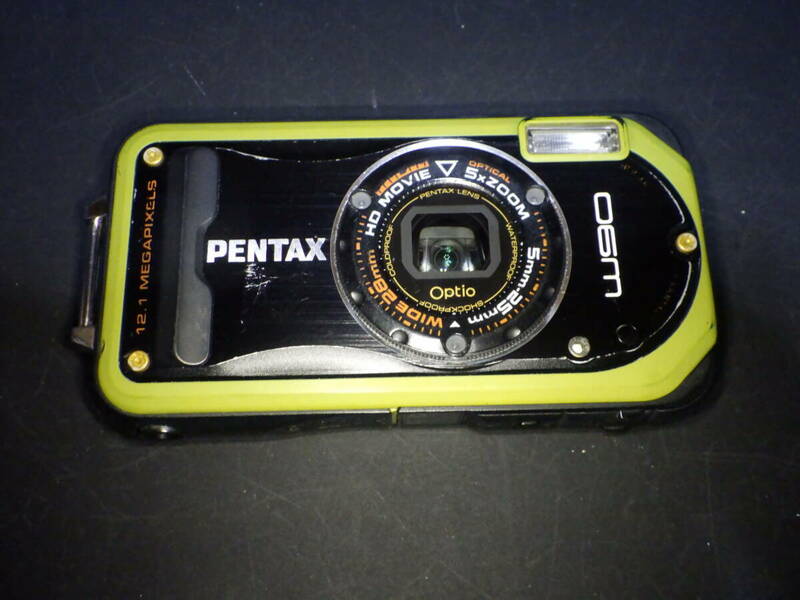 ☆実用品1210万画素 PENTAX ペンタックス オプティオW90グリーン 動作確認済みレンズきれい 本体のみ デジタルカメラ 