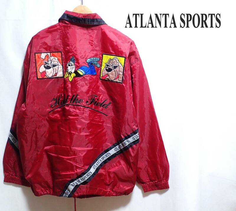 ☆ATLANTA SPORTS　☆バックデザイン　☆ウインドブレーカー　☆ナイロンジャケット　☆スポーツウエア　☆エンジ系　☆メンズ　☆Ｍ