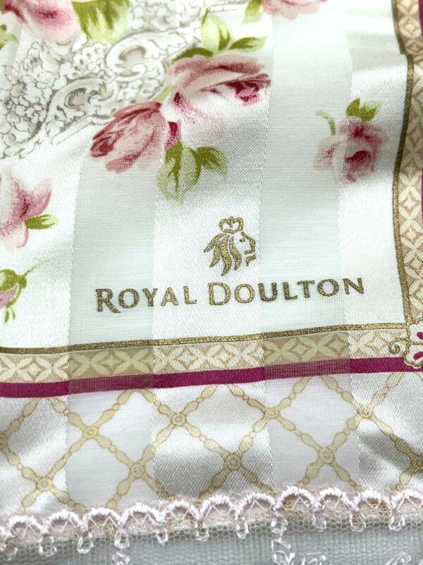 ロイヤルドルトン ROYAL DOULTON　スカーフ　ハンカチ　花　フラワー　ライトピンク　ストライプ　コットン　56×56