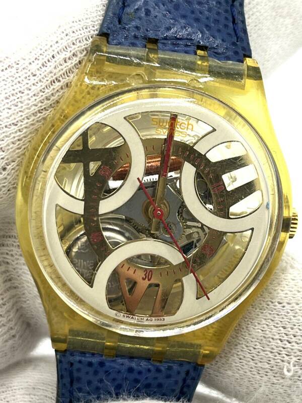 【電池切れ】Swatch　スウォッチ　ボーイズ　メカリカル　裏スケ　レザーベルト　腕時計　クォーツ