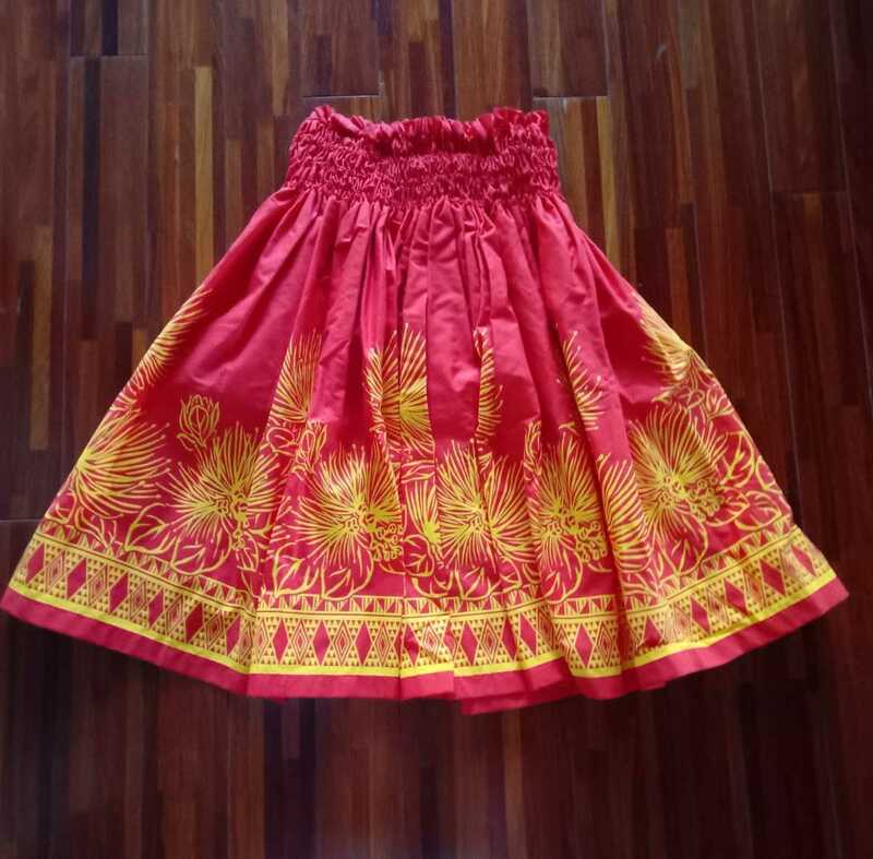 フラダンス　赤&黄色柄パウスカート　衣装