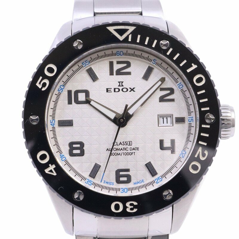 EDOX エドックス クラスワン 自動巻き メンズ 腕時計 シルバー文字盤 純正SSベルト 80079【いおき質店】