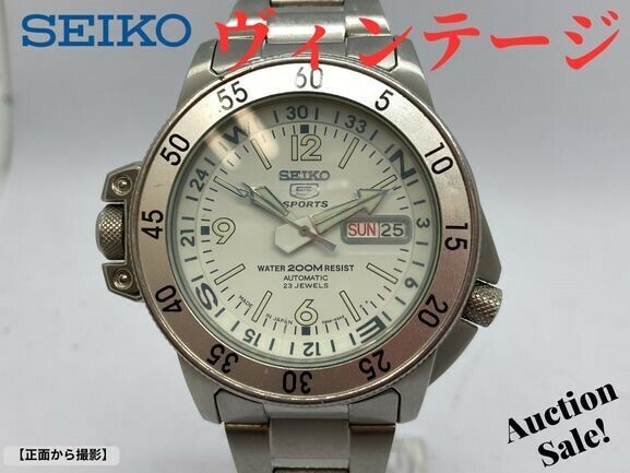 ★☆【可動品】SEIKO セイコー5 スポーツ オートマチック 23石 ベゼル/シルバー 文字盤/ホワイト ダイバーズウオッチ 逆輸入モデル★☆