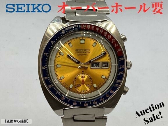 【可動品】SEIKO セイコー クロノグラフ オートマチック デイデイト 腕時計 ベゼル ブルーレッド 文字盤 ゴールド 6139-6002