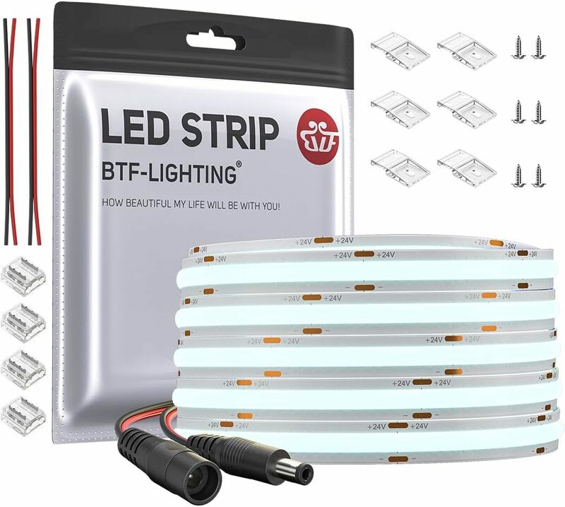 BTF-LIGHTING FCOB COB LEDテープライト 高密度 フレキシブル LEDテープライト 10M/ロール 5280LEDs 昼光色 6000K 幅10mm ストリップライト