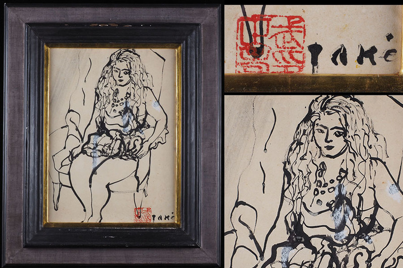 【真作】SS91_東京都出身 大正期画家 巨匠 林武 肉筆 美人画 落款 45cm×37cm