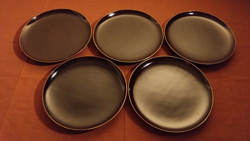 輪島塗　漆器　菓子皿　中皿　蔵出し　金縁　茶道具　５客