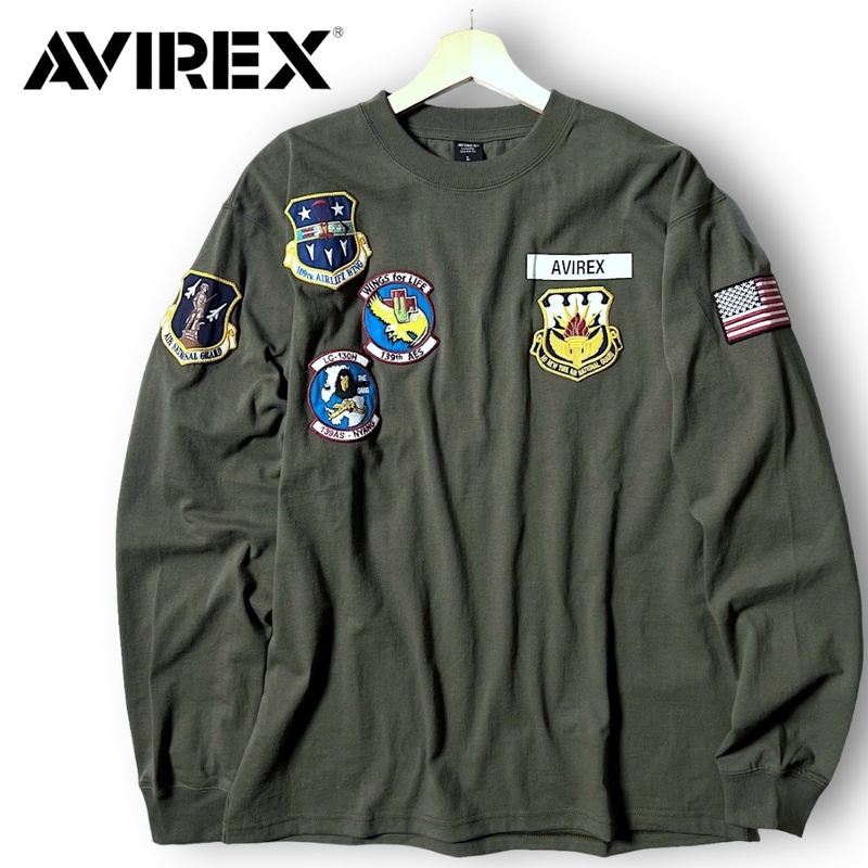 新品 AVIREX アヴィレックス L/S N.Y. A.N.G PATCH T-SHIRT 刺繍ワッペン 長袖 Tシャツ ロンT 3230065 2XL 3L ミリタリー 軍物 ◆B2953