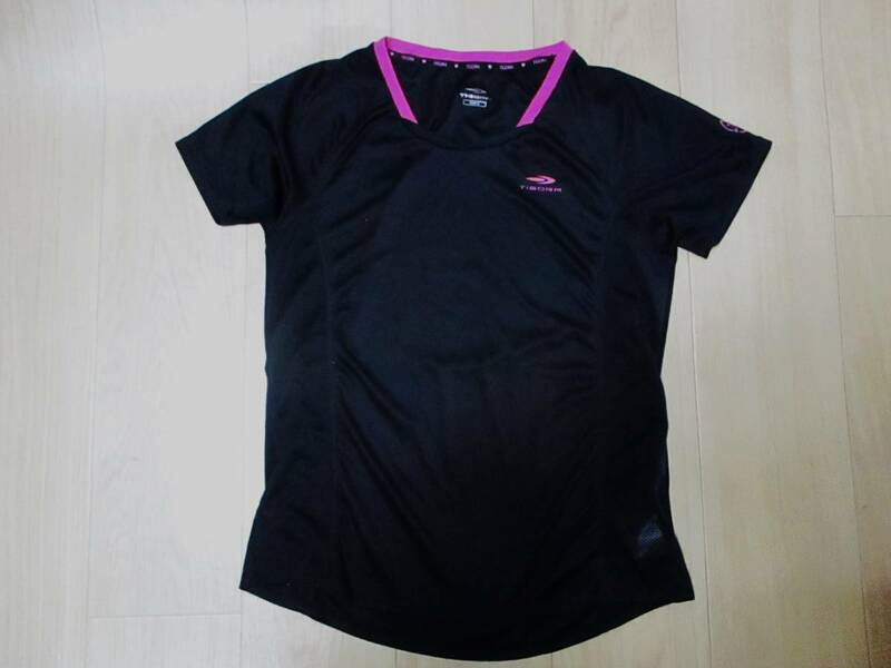 TIGORA・可愛いドライ半袖Tシャツ・黒×ピンク色・サイズL