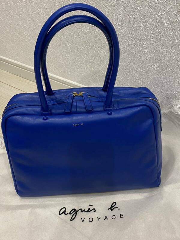 アニエスb 超美品 真っ青なレザーのミニボストンバッグ