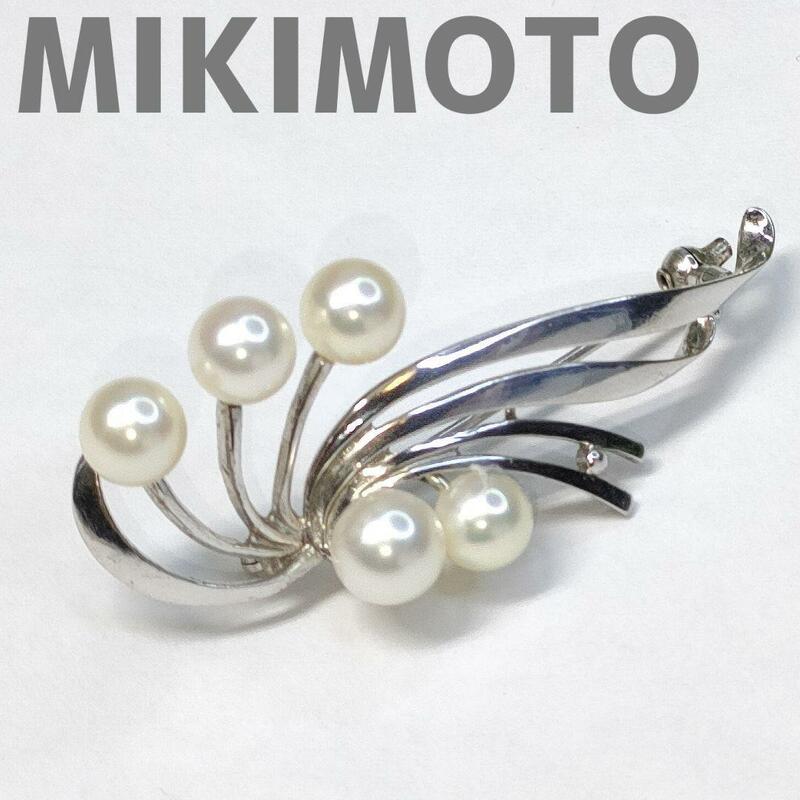 MIKIMOTO パール 真珠 ブローチ 5珠 シルバー M刻印 アクセサリーミキモト コサージュ 女性 アクセサリー アコヤパール レディース 