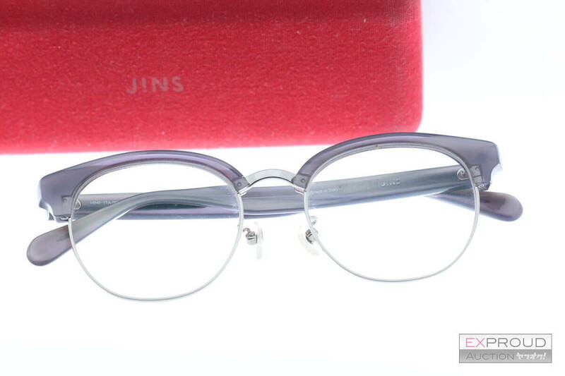 良品★Q71 JINS ジンズ CLASSIC クラシック - 50's- メガネ メガネフレーム MMF-17A-009 ライトグレー 度入り