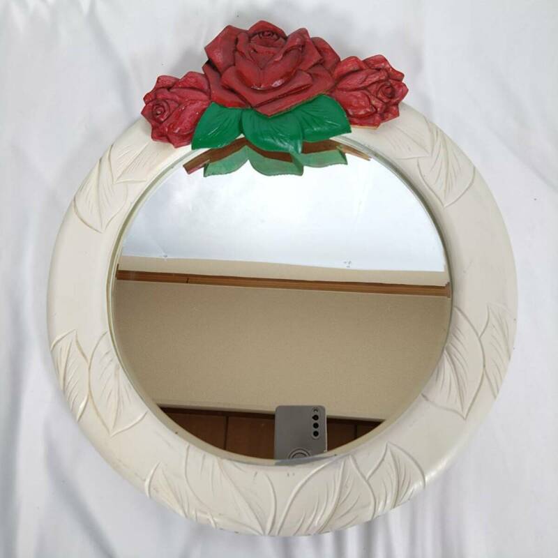 K) 壁掛け鏡 ミラー ウォールミラー アンティーク風 ヨーロピアン調 木製 インテリア 壁掛け 薔薇 鏡 B1501