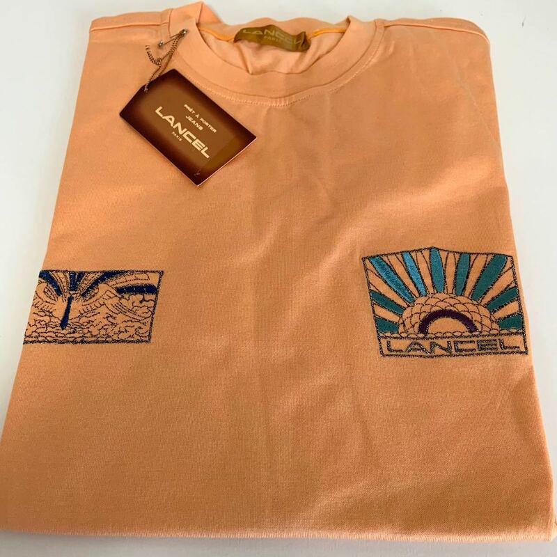 未使用 ランセル LANCEL Tシャツ Mサイズ 綿100% 刺繍 オレンジ系 日本製 半袖 トップス タグ付き