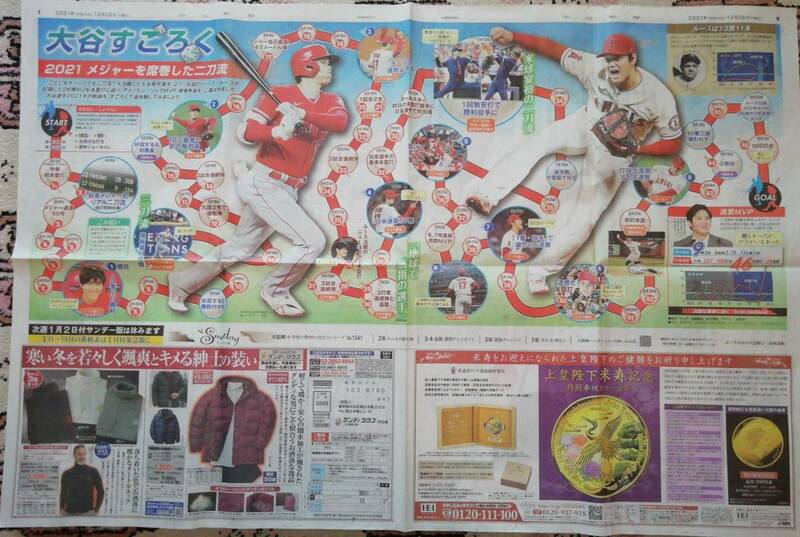 中日新聞サンデー版 大谷すごろく 新聞紙1枚 大谷翔平 MLB ロサンゼルス・エンゼルス 野球