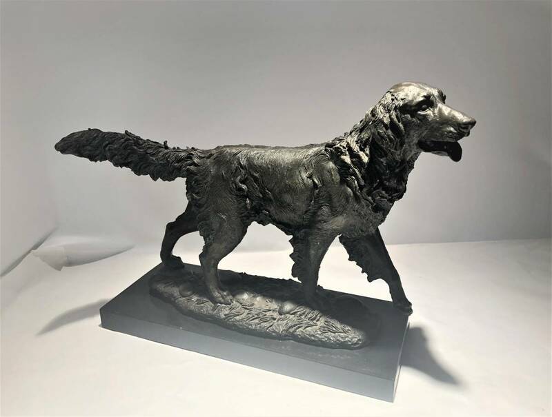 X147●【ゴールデン・レトリバー像】銅像 ブロンズ像 犬 銅器 置物 金属工芸 工芸品 現状品 重さ：約10kg