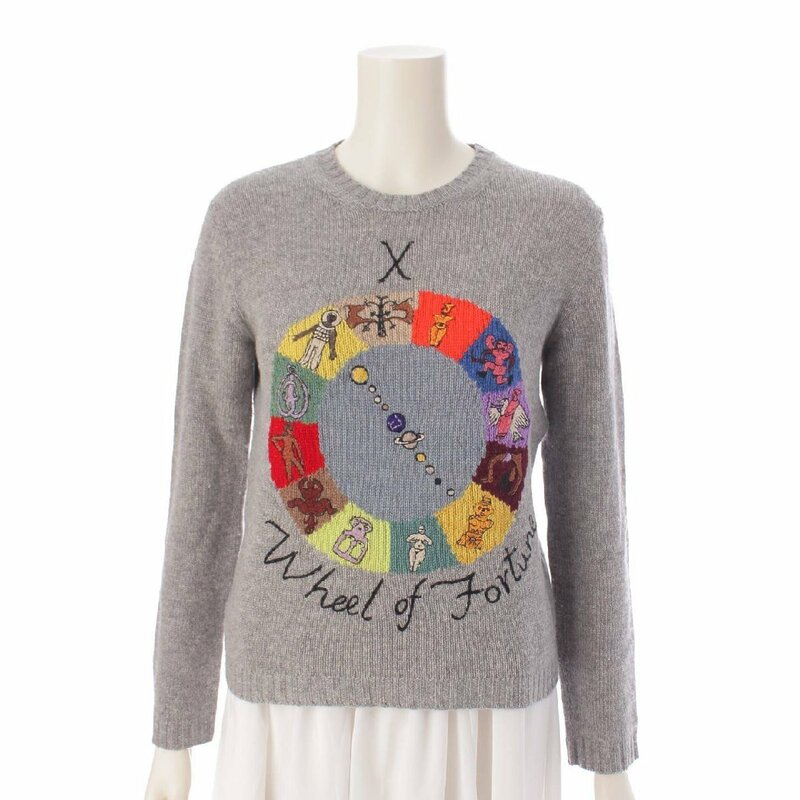 【クリスチャンディオール】Christian Dior　wheel of fortune カシミヤ 長袖 ニット セーター グレー 36 【中古】【正規品保証】202136