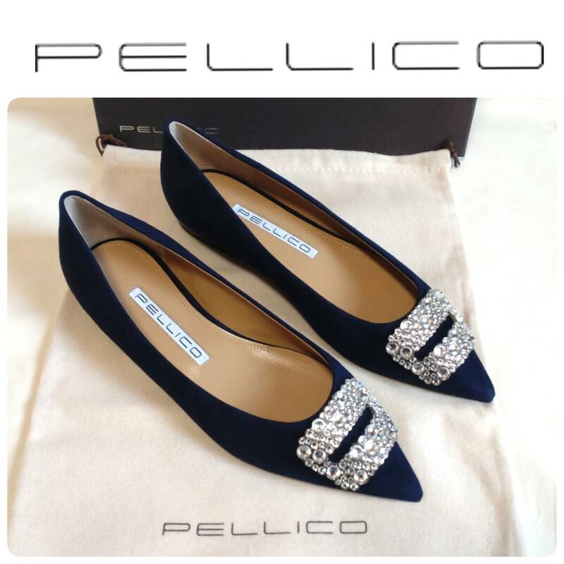 定価89,100円 新品 PELLICO ペリーコ ANELLI FIBBIA with Bijou アネッリ フィビア ウィズ ビジュー フラット パンプス 37/24