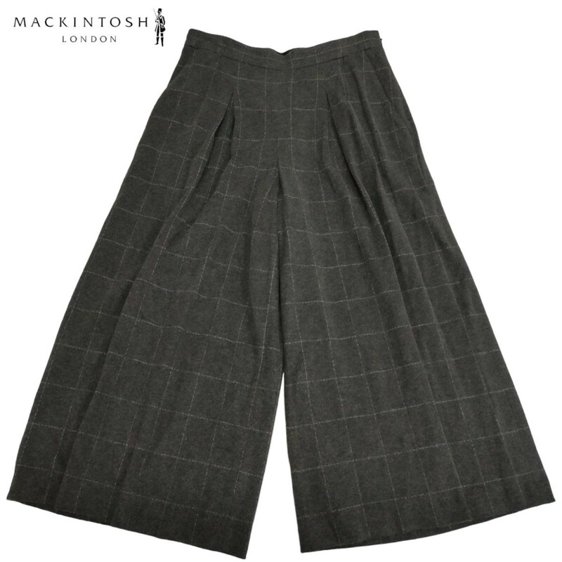 MACKINTOSH LONDON / マッキントッシュ ロンドン ストレッチ ワイドパンツ ガウチョパンツ ダークグレー チェック柄 44サイズ I-3506